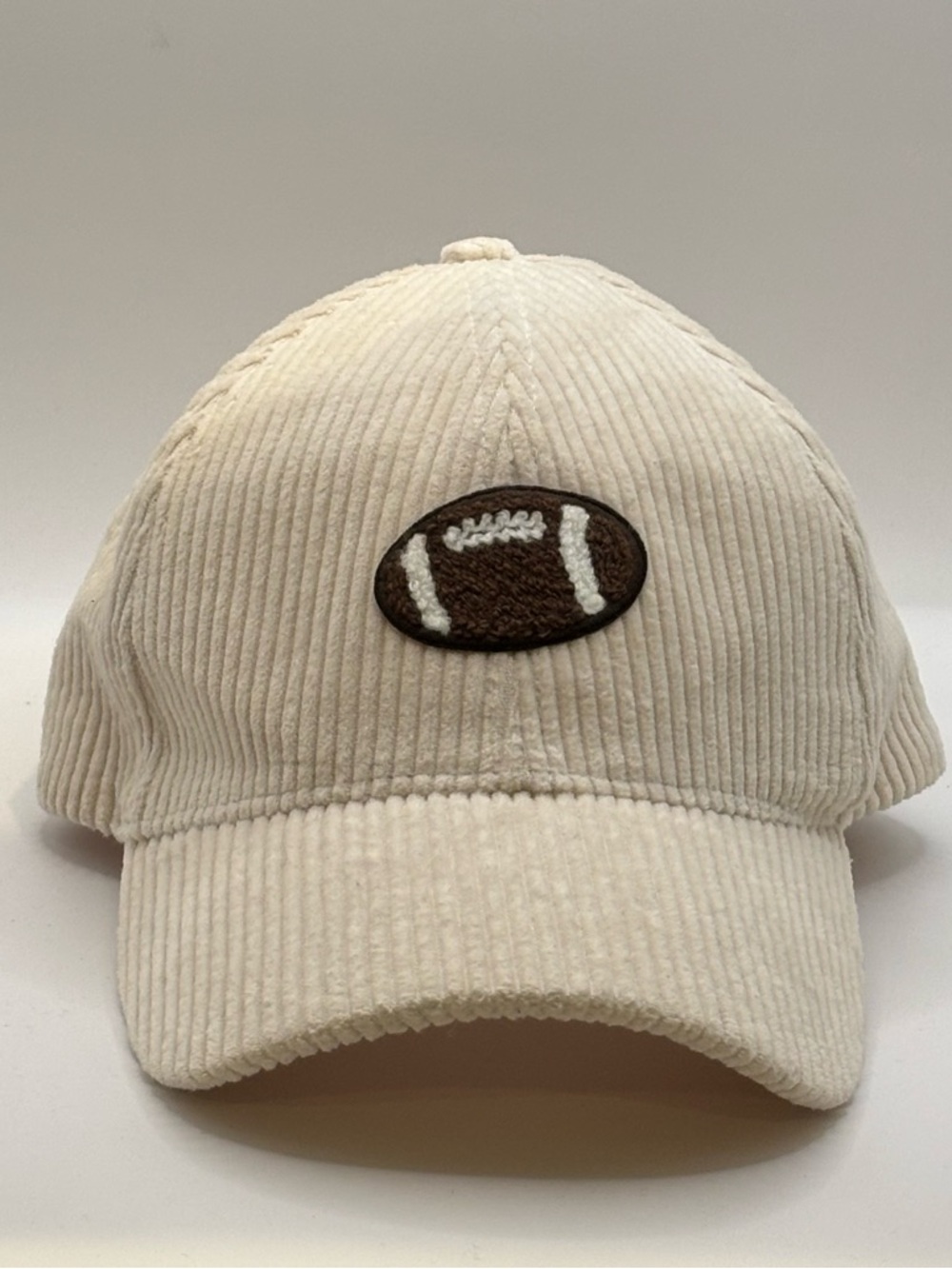 David and Young Cream Corduroy Baseball Cap with Brown Football Patch